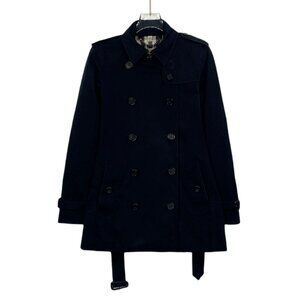 Burberry Black Double-Breasted Cotton Trench Coat With Belt & Kensington Check L